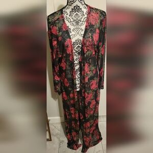 Audrey Lane Moody Floral Maxi Lenth Semi Sheer Kimono 3X Whimsigoth Flowy